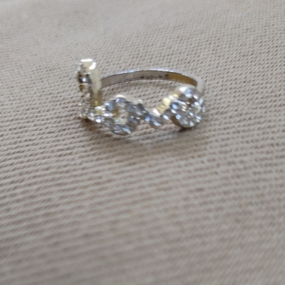 "Love" paved rhinestone on goldtone midi ring
